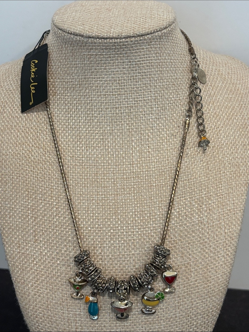 Cookie Lee Silver-Tone Necklace with Colorful Cocktail Charms